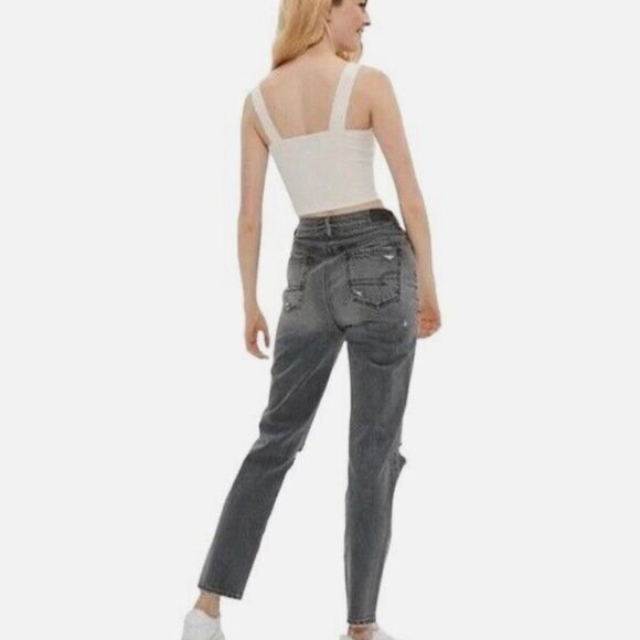 American Eagle Outfitters Size 2 LONG Ripped Highest Waist Mom Jean Grey/Black - Picture 3 of 12